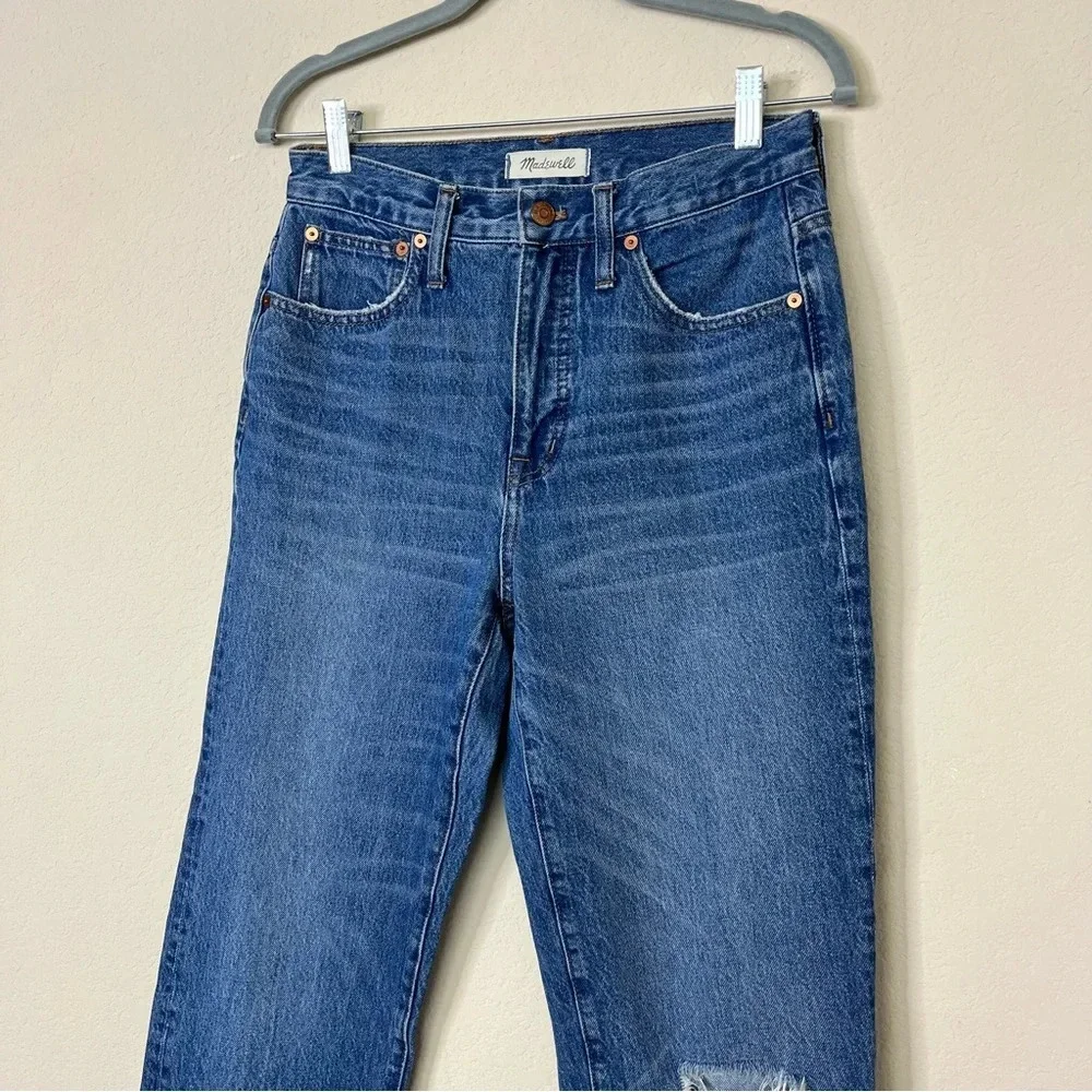 Madewell Classic Straight Jeans in Jade Wash: Knee-Rip Edition J7951 Size 27 - Picture 7 of 15